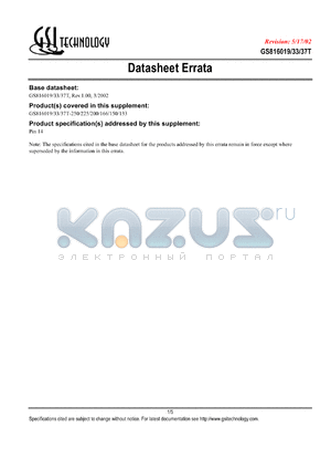 GS816033T-150 datasheet - 150MHz 512K x 32 synchronous SRAM