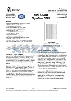 GS8180D18D-300 datasheet - 300MHz 1M x 18 18MB sigmaQuad SRAM