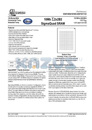 GS8180Q36D-200 datasheet - 200MHz 512K x 36 18MB sigmaQuad SRAM