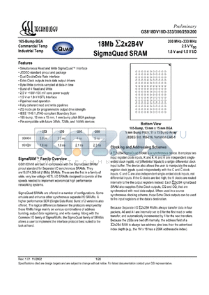 GS818DV18D-300I datasheet - 300MHz 1M x 18 18MB sigmaQuad SRAM