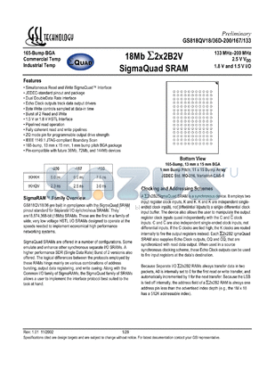 GS818QV36D-250I datasheet - 250MHz 512K x 36 18MB sigmaQuad SRAM