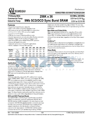 GS88237BB-166 datasheet - 166MHz 256K x 36 9Mb SCD/DCD sync burst SRAM