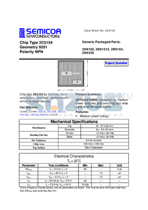 2N4152L datasheet - Chip: geometry 9201; polarity NPN