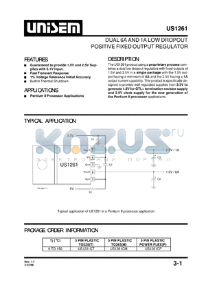 US1061CP datasheet - 3.3V dual 6A/1A low dropout positive fixed output regulator