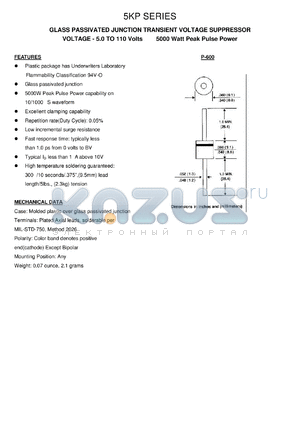 5KP100AC datasheet - 100 V, 5 mA, 5000 W, glass passivated junction transient voltage suppressor