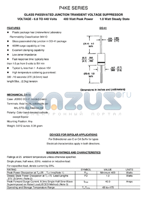 P4KE130AC datasheet - 130 V, 1 mA, glass passivated junction transient voltage suppressor