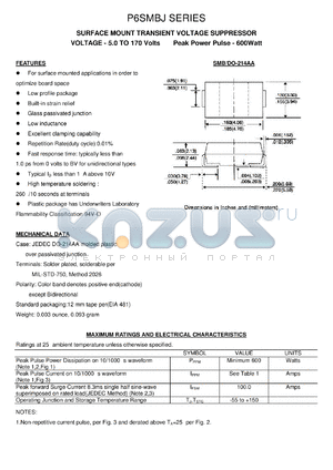 P6SMBJ9.0AC datasheet - 9.0 V, 1 mA, surface mount transient voltage suppressor