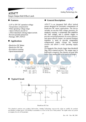 ATS177IW datasheet - 3.5-20V single output hall effect latch