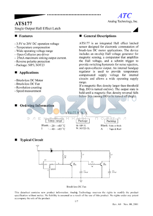 ATS177IM datasheet - 3.5-20V single output hall effect latch