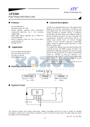 ATS266IS4 datasheet - 4-28V high voltage hall effect latch