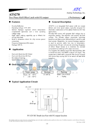 ATS278I5 datasheet - 3.5-20V two phase hall effect latch with FG output