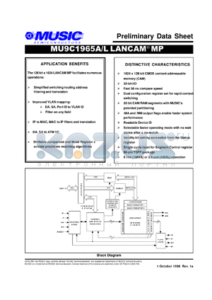 MU9C1965L-90TCC datasheet - 90ns 3.3V 128 x 1024bit LANCAM MP