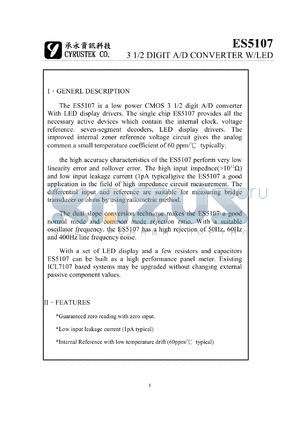 ES5107E datasheet - 3 1/2 digit A/D converter W/LED