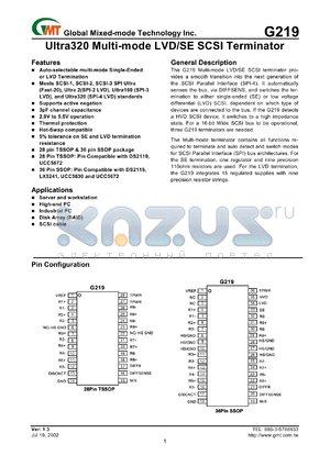 G219T-S5 datasheet - Ultra 320 multi-mode LVD/SE SCSI terminator