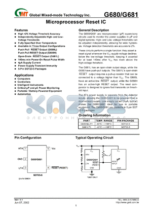 G680HT1 datasheet - Microprocessor reset IC