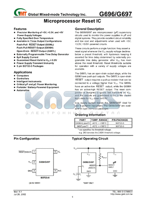G696H293T1 datasheet - 2.93 V, 5.0 mA, microprocessor reset IC