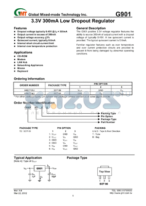G901T21D datasheet - 3.3 V, 300 mA low dropout regulator