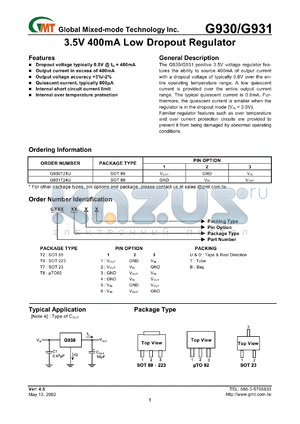 G931T24B datasheet - 3.5 V 400 mA low dropout regulator