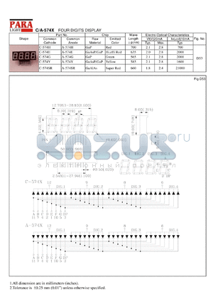 A-574Y datasheet - Common anode yellow four digit display
