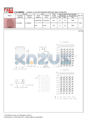 C-3580EG datasheet - Common cathode  hi.effi red/green 1.4 inch, 5x8 dot matrix display