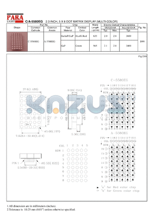 C-5580EG datasheet - Common cathode  hi.effi red/green 2.3 inch, 5x8 dot matrix display