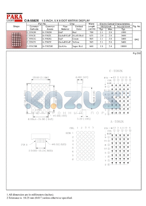 A-5582H datasheet - Common anode red 1.9 inch, 5x8 dot matrix display