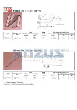 S-00806G datasheet - LCD back light, COG type, yellow/green