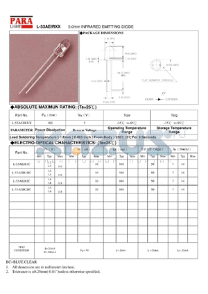 L-53AEIR2BC datasheet - 5.0 mm infrared emitting diode