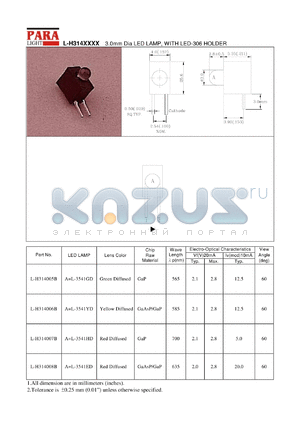 L-H314007B datasheet - 3.0 mm dia LED lamp, with LED-306 holder