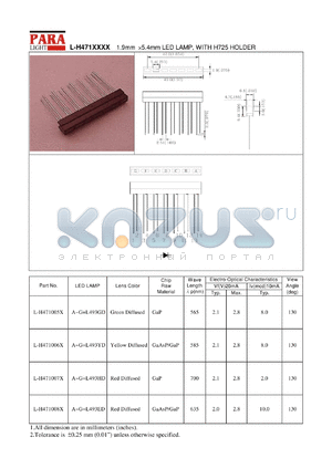 L-H371006X datasheet - 1.9x5.4 mm LED lamp, with H725 holder