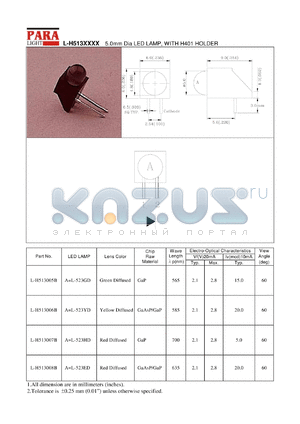 L-H513005B datasheet - 5.0 mm dia LED lamp, with H401 holder