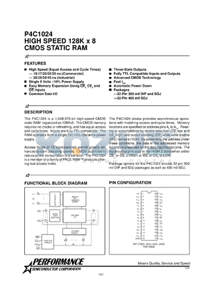 P4C1024-20J3C datasheet - 20 ns, static CMOS RAM, 128 K x 8 high speed
