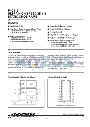 P4C116-25DM datasheet - 25 ns,Static CMOS RAM, 2 K x 8 ultra high speed