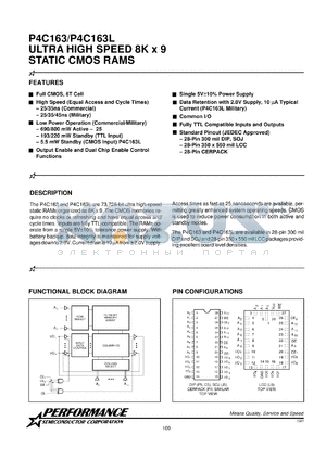 P4C163L-35FM datasheet - 35 ns,resettable static CMOS RAM, 8 K x 9 ultra high speed