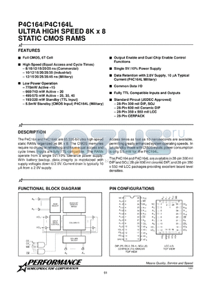 P4C164-25JC datasheet - 25 ns,static CMOS RAM, 8 K x 8 ultra high speed