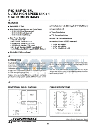 P4C187L-15DM datasheet - 15 ns,static CMOS RAM, 64 K x 1 ultra high speed