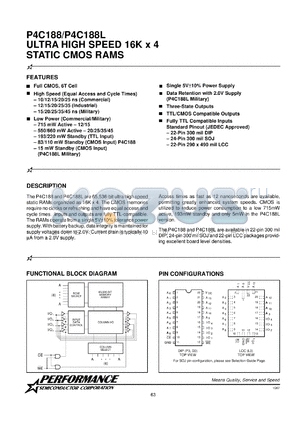 P4C188L-15DM datasheet - 15 ns,static CMOS RAM, 16 K x 4 ultra high speed