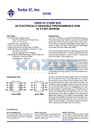 TU24C08CP3 datasheet - CMOS IIC 2-wire bus. 8K electrically erasable programmable ROM. 1K x 8 bit EEPROM. Voltage 2.7V to 5.5V.