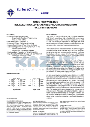 TU24C32CS3 datasheet - CMOS IIC 2-wire bus. 32K electrically erasable programmable ROM. 4K x 8 bit EEPROM. Voltage 2.7V to 5.5V.