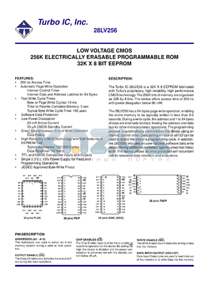 28LV256JI-5 datasheet - Low voltage CMOS. 256K electrically erasable programmable ROM. 32K x 8 bit EEPROM. Access time 300 ns.