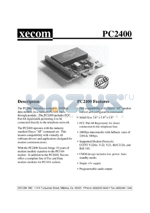 PC2400 datasheet - 2400 bps modem, stackthrough bus.