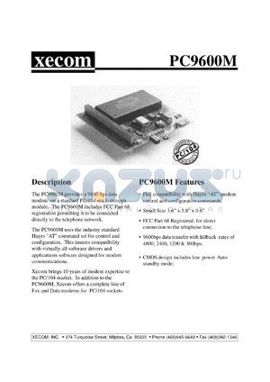 PC9600M datasheet - 9600 bps data only modem, 8-bit stackthrough bus.