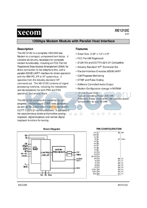 XE1212C datasheet - 1200bps modem module with parallel host interface.