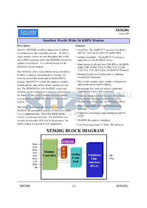 XE5620G datasheet - Smallest word-wide 56 Kbps modem.