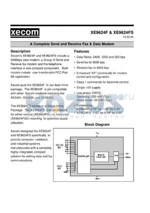 XE9624F datasheet - A complete send and receive fax & data modem.