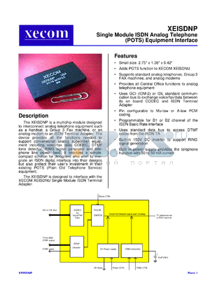 XEISDNP datasheet - Single module ISDN analog telephone (POTS) equipment interface.