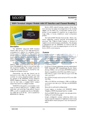 XEISDNS datasheet - ISDN terminal adapter module with S/T interface and channel bonding.