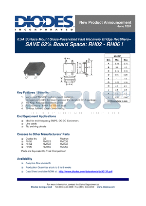 RH05 datasheet - 0.5A surface mount glass-passivated fast recovery bridge rectifier