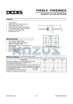 P4KE150AC datasheet - 128.00V; 400W transient voltage suppressor