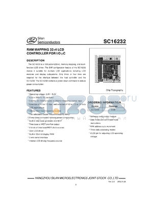 SC16232 datasheet - RAM mapping 32 x 4 LCD controller for I/O uC for multiple LCD applications